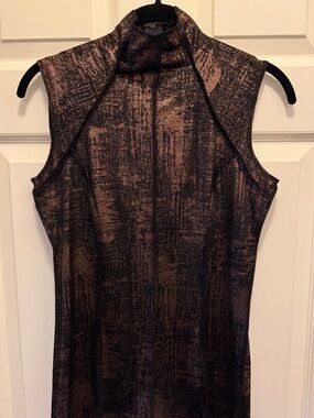 Metallic Bronze-Black Mock Neck Sleeveless Camisole